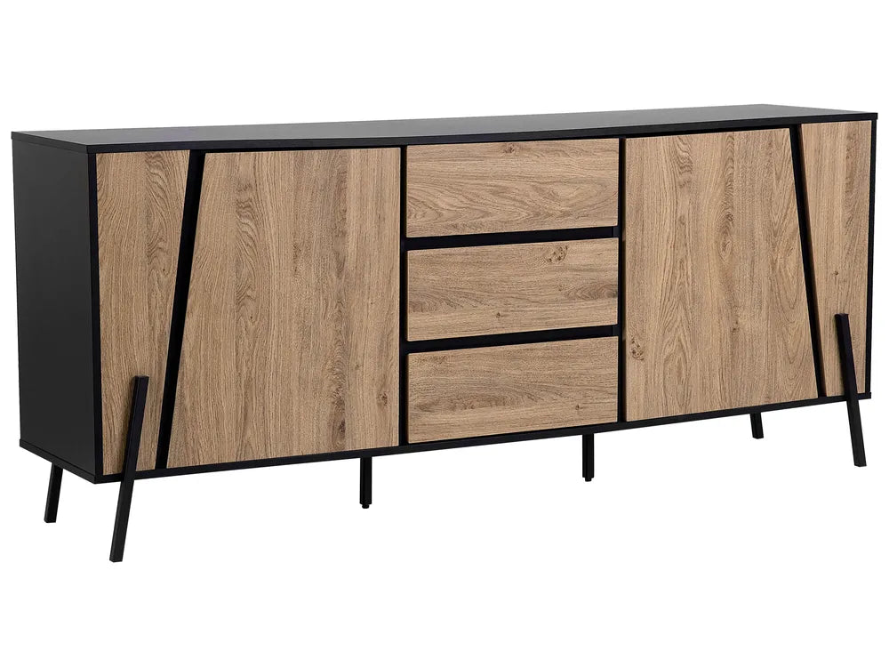 2 Door Sideboard BLACKPOOL Brown/Black – Modern Highboard Cabinet with Drawers