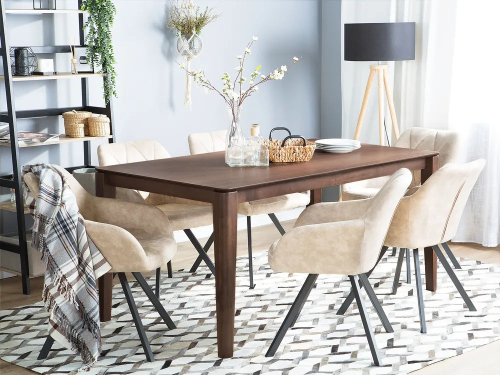 Dining Table LOTTIE Dark Brown 160 x 90 cm, Rectangular Walnut Veneer Table for 6 People