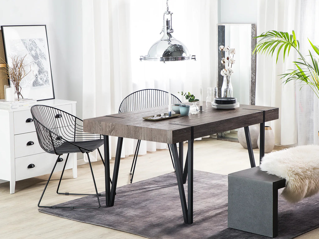 Industrial Rustic Dining Table – Wood Grain Top with Black Metal Legs