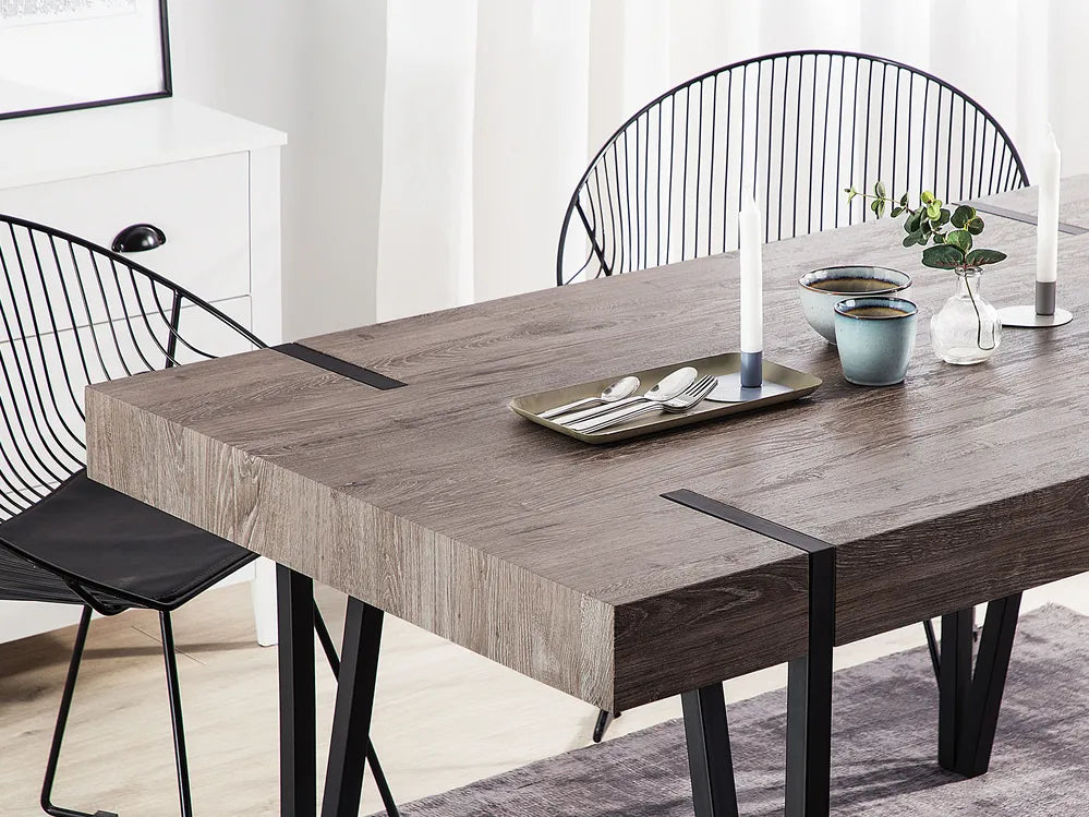 Industrial Rustic Dining Table – Wood Grain Top with Black Metal Legs