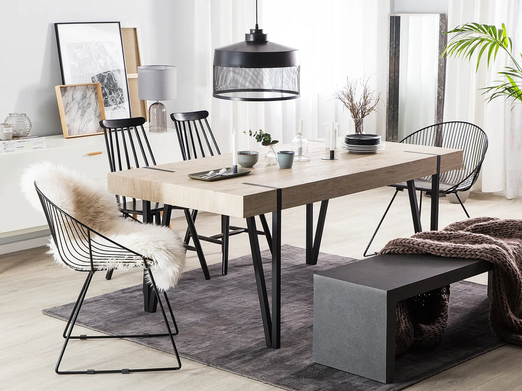 Industrial Rustic Dining Table – Wood Grain Top with Black Metal Legs