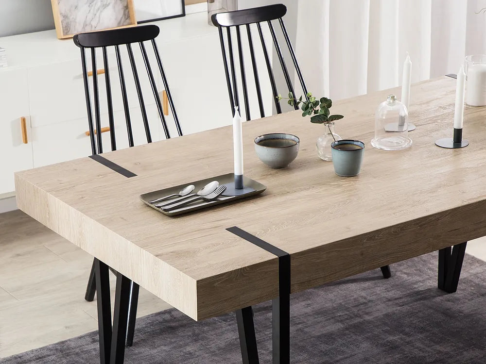 Industrial Rustic Dining Table – Wood Grain Top with Black Metal Legs