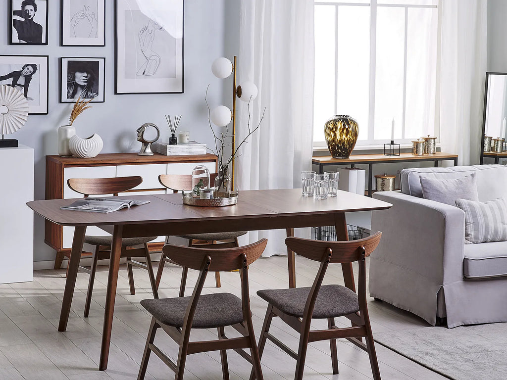 Mid-Century Modern Wooden Dining Table – Walnut Finish