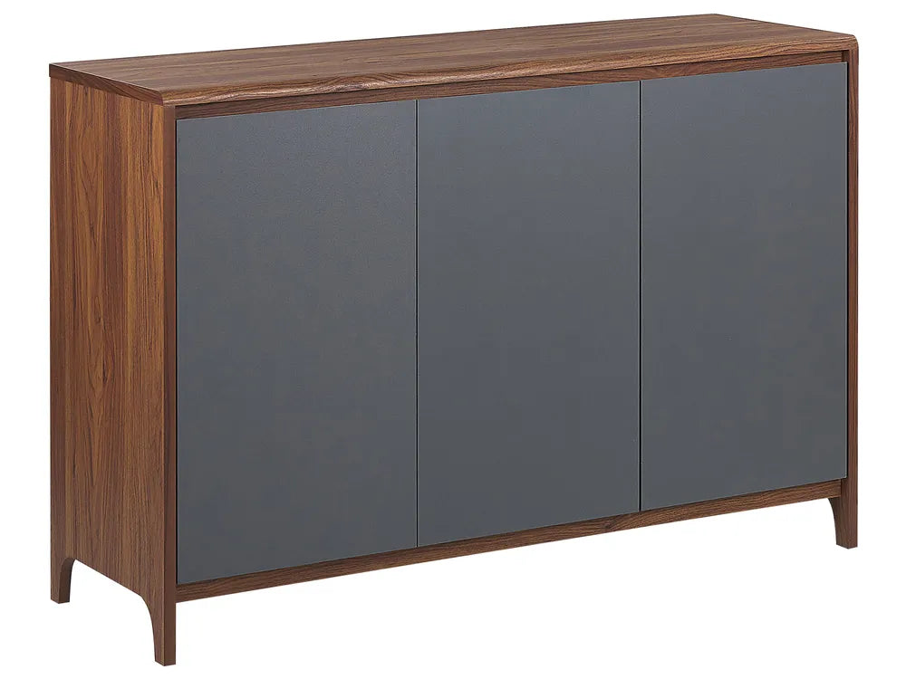 Modern MEDFORT 3-Door Cabinet Sideboard in Grey with Walnut Veneer Finish, 118 cm Storage Unit for Living Room or Bedroom