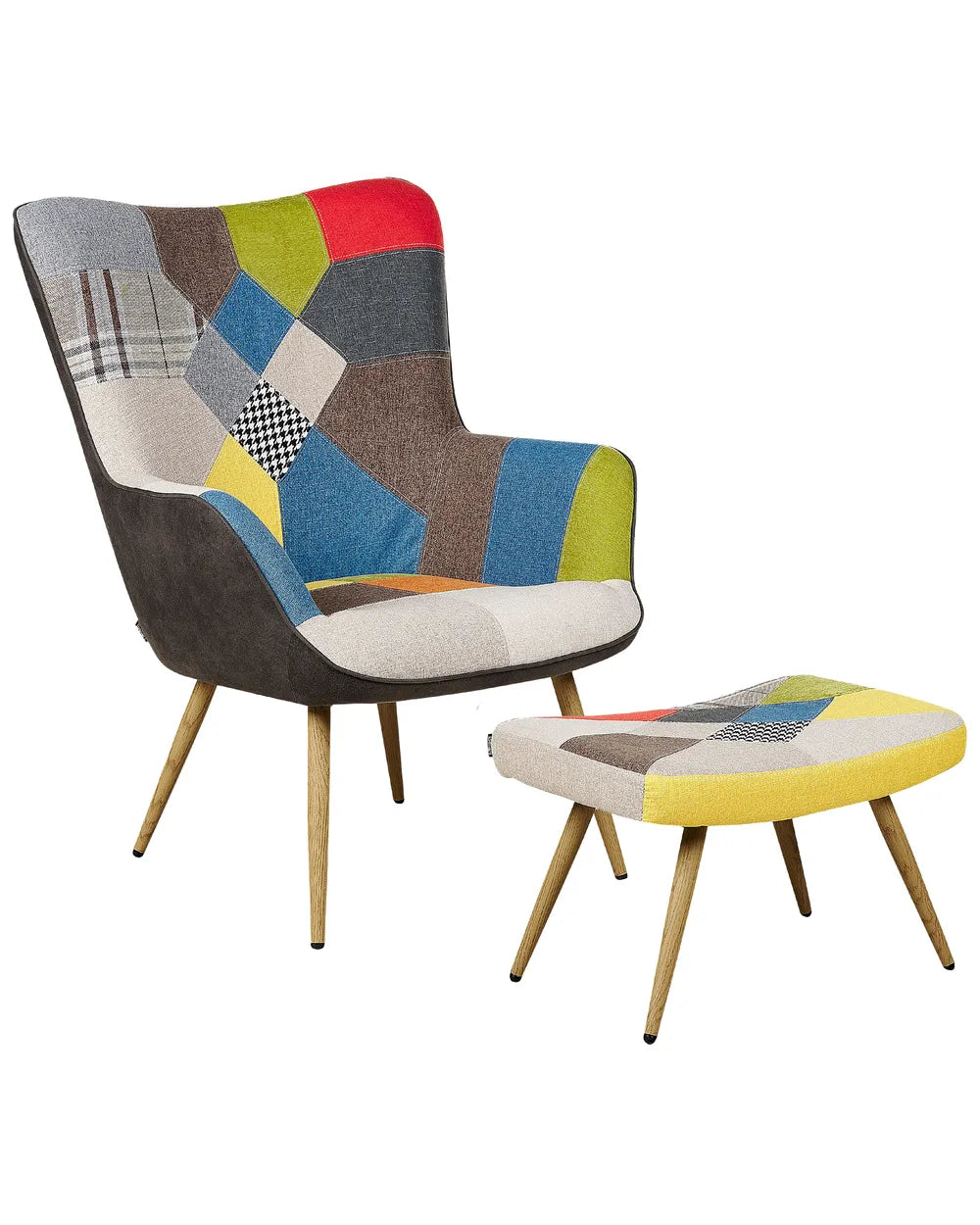 Wingback Chair VEJLE with Footstool – Fabric Multicolour
