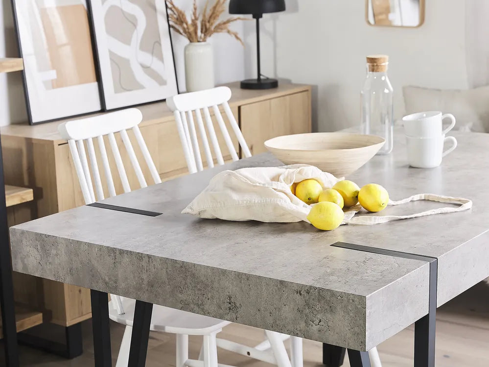 Industrial Rustic Dining Table – Wood Grain Top with Black Metal Legs