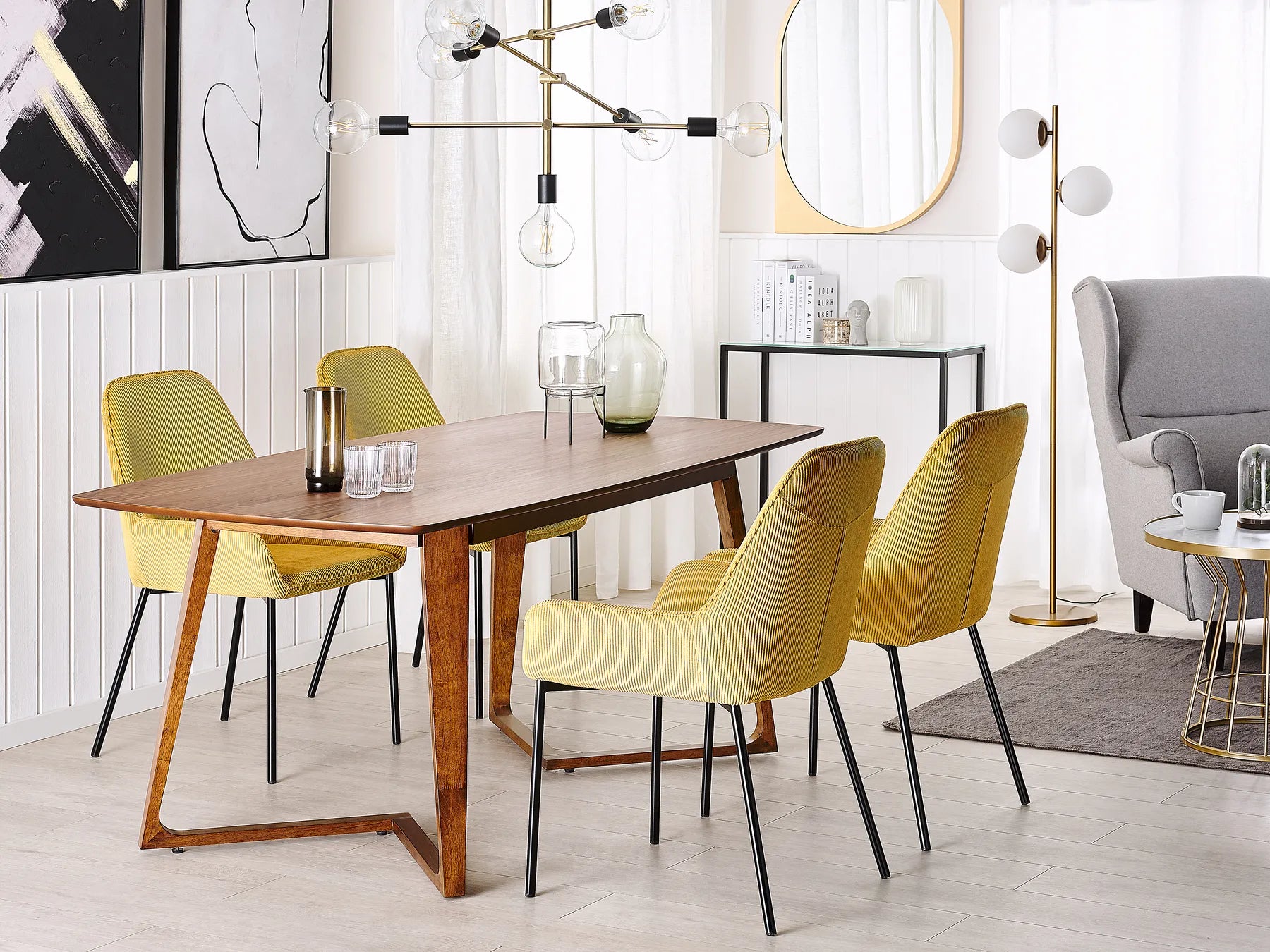 Dining Table HUXTER Dark Walnut 180×90 cm – MDF Top with Walnut Veneer, Rubberwood Legs