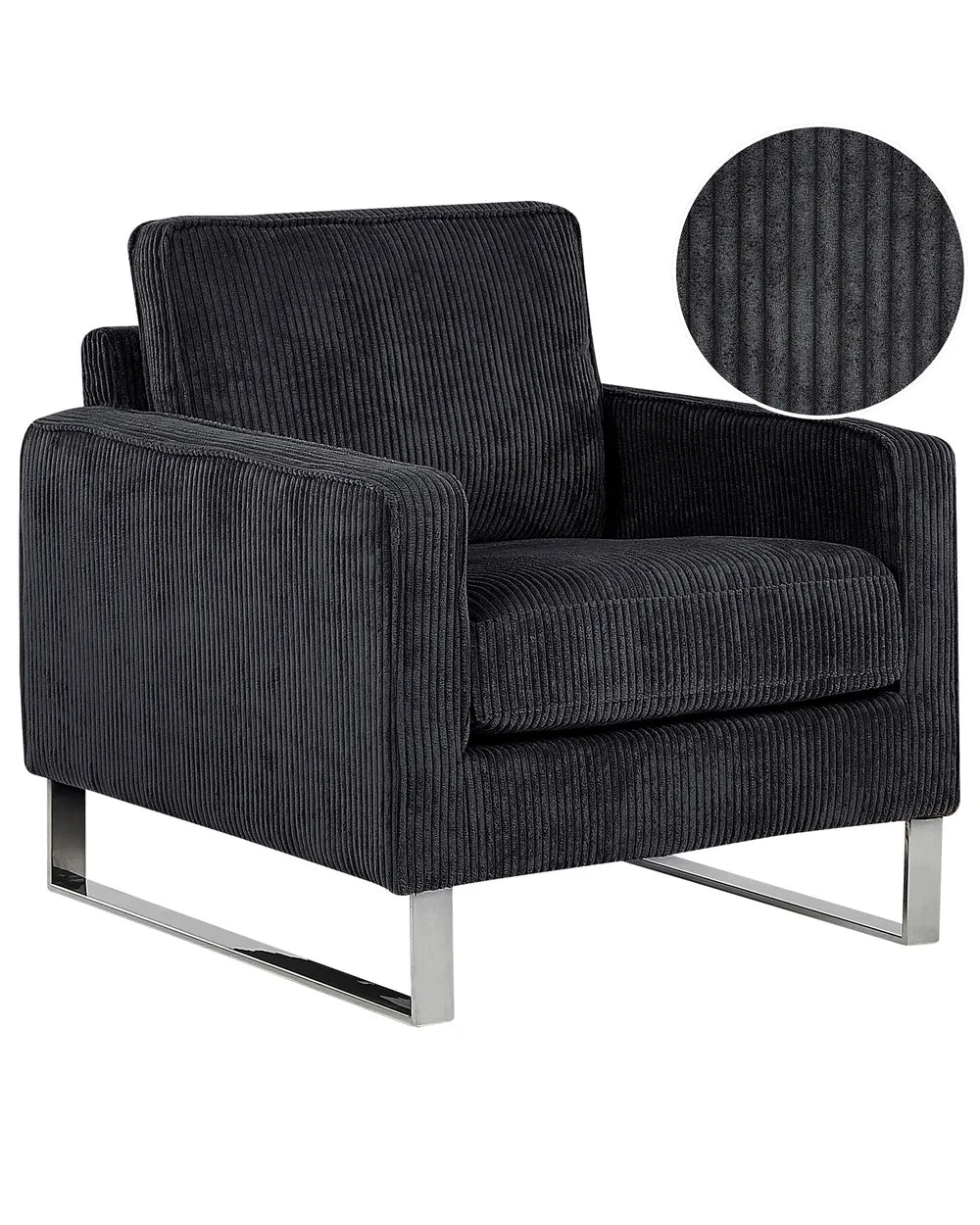 VIND Corduroy Armchair with Sled Base – Black Upholstered Accent Chair with Removable Covers, Stainless Steel Frame