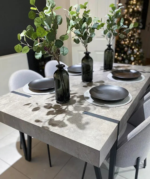 Industrial Rustic Dining Table – Wood Grain Top with Black Metal Legs
