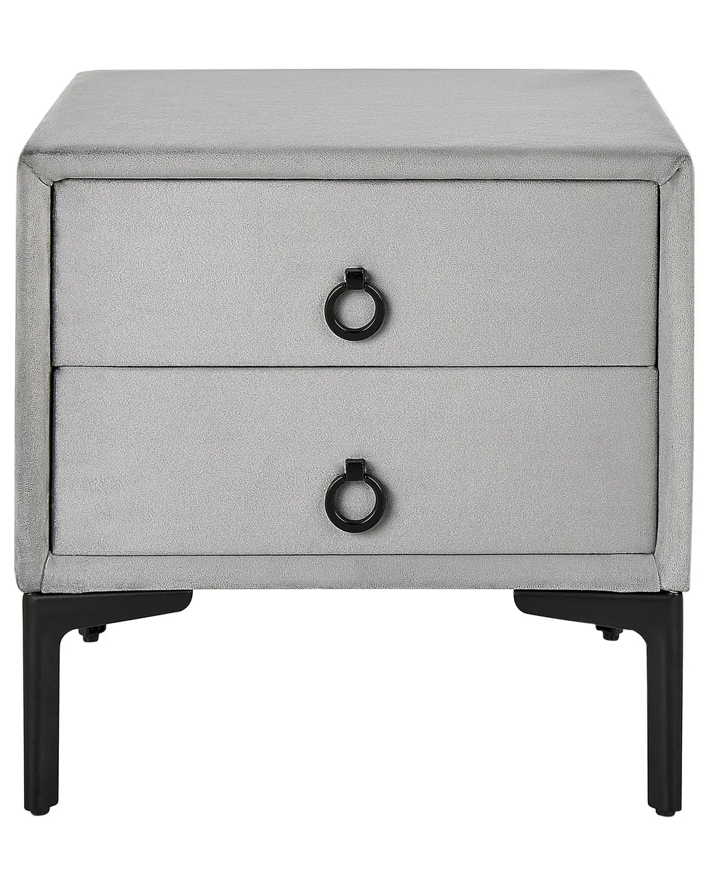 2 Drawer Upholstered Bedside Table SEZANNE in Grey Velvet with Metal Legs