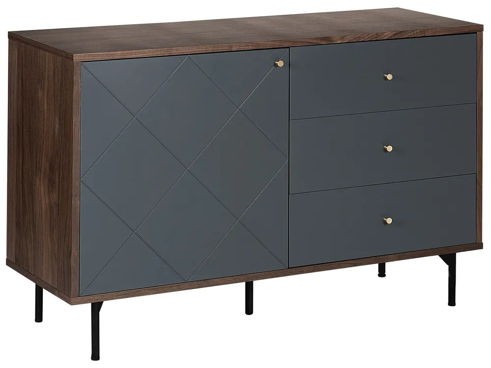 Modern Highboard Sideboard Cabinet with Glam Touch – Grey & Black, 120 cm