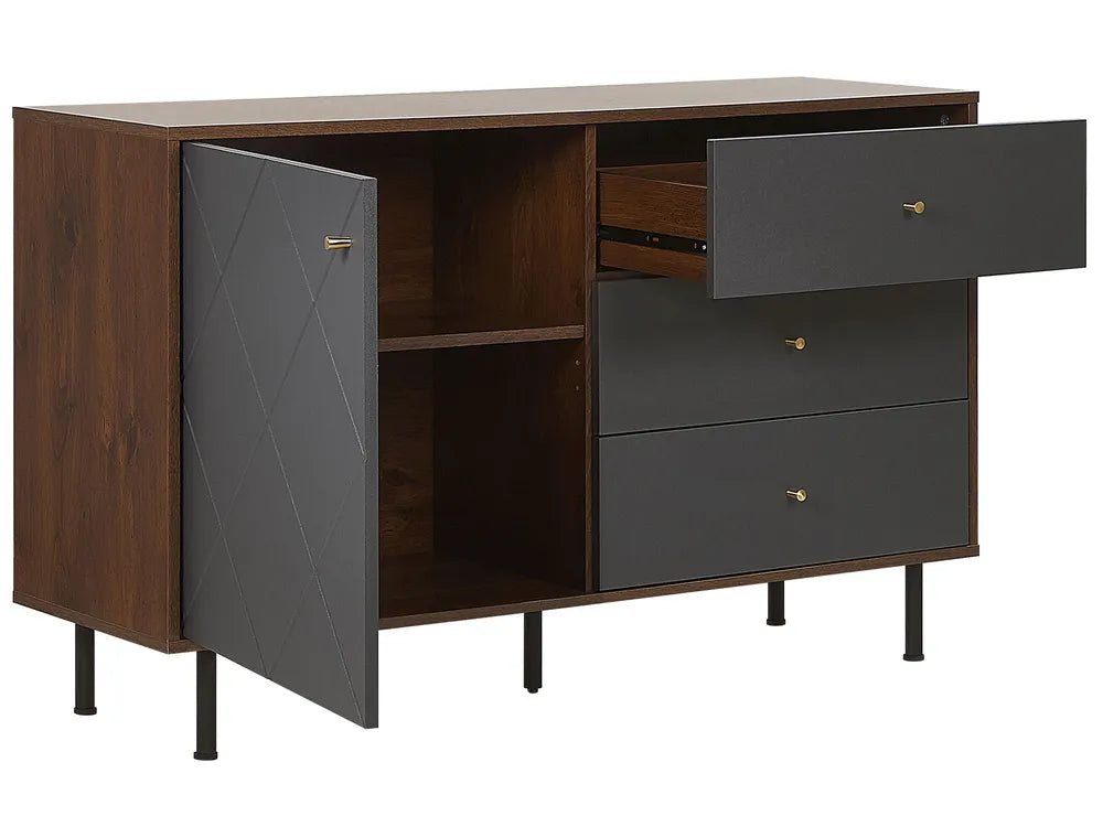 Modern Highboard Sideboard Cabinet with Glam Touch – Grey & Black, 120 cm
