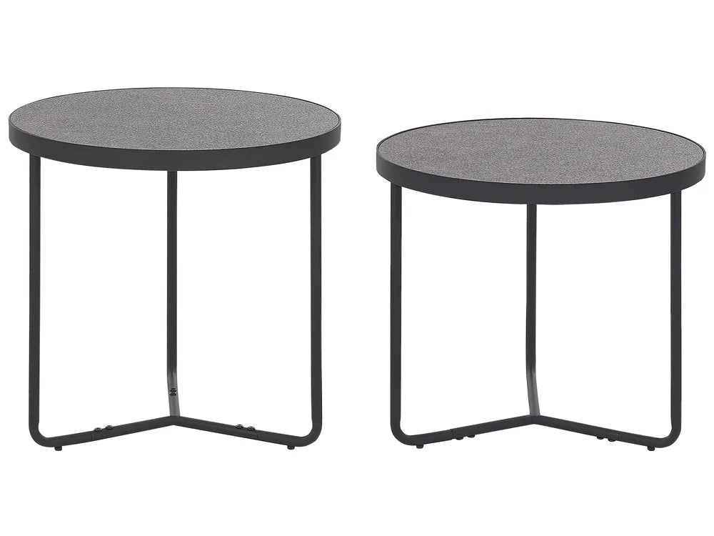MELODY Set of 2 Coffee Tables, Round MDF Tables with Metal Legs, Grey, 50×50×50 cm & 50×50×45 cm