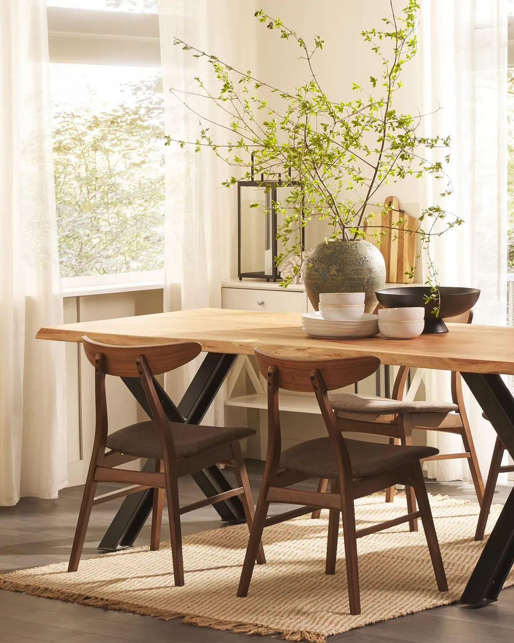 Scandinavian Wooden Dining Chair – Upholstered Seat with Curved Backrest
