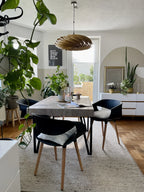 Industrial Rustic Dining Table – Wood Grain Top with Black Metal Legs