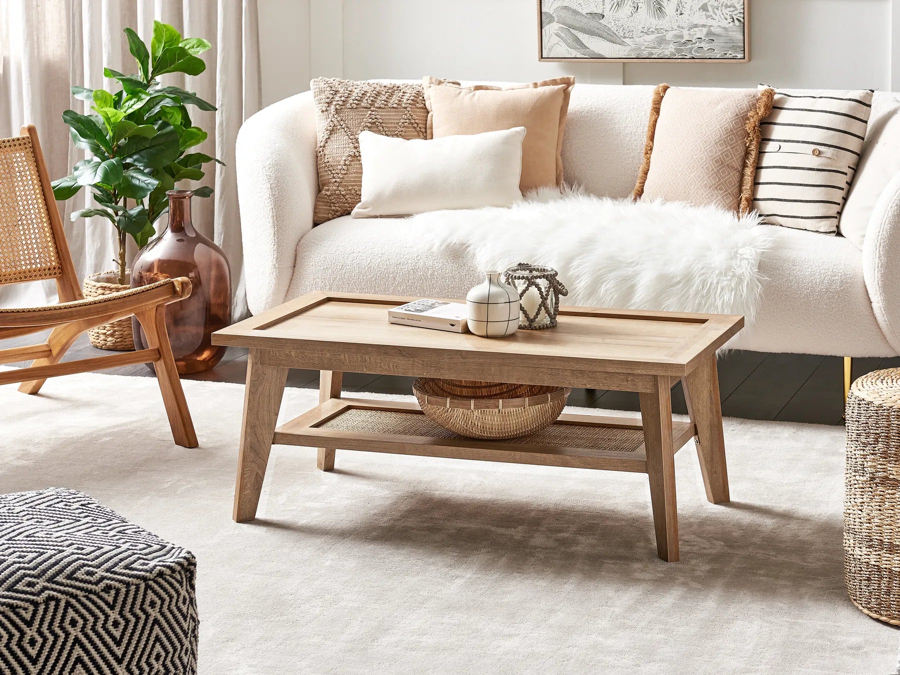 SIMLA Brown Coffee Table with Shelf – Rectangular Living Room Table