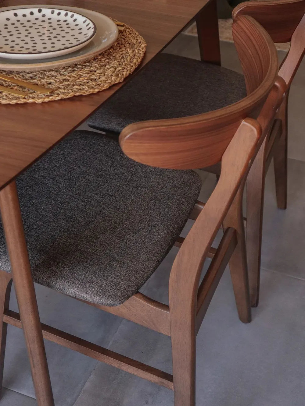 Scandinavian Wooden Dining Chair – Upholstered Seat with Curved Backrest