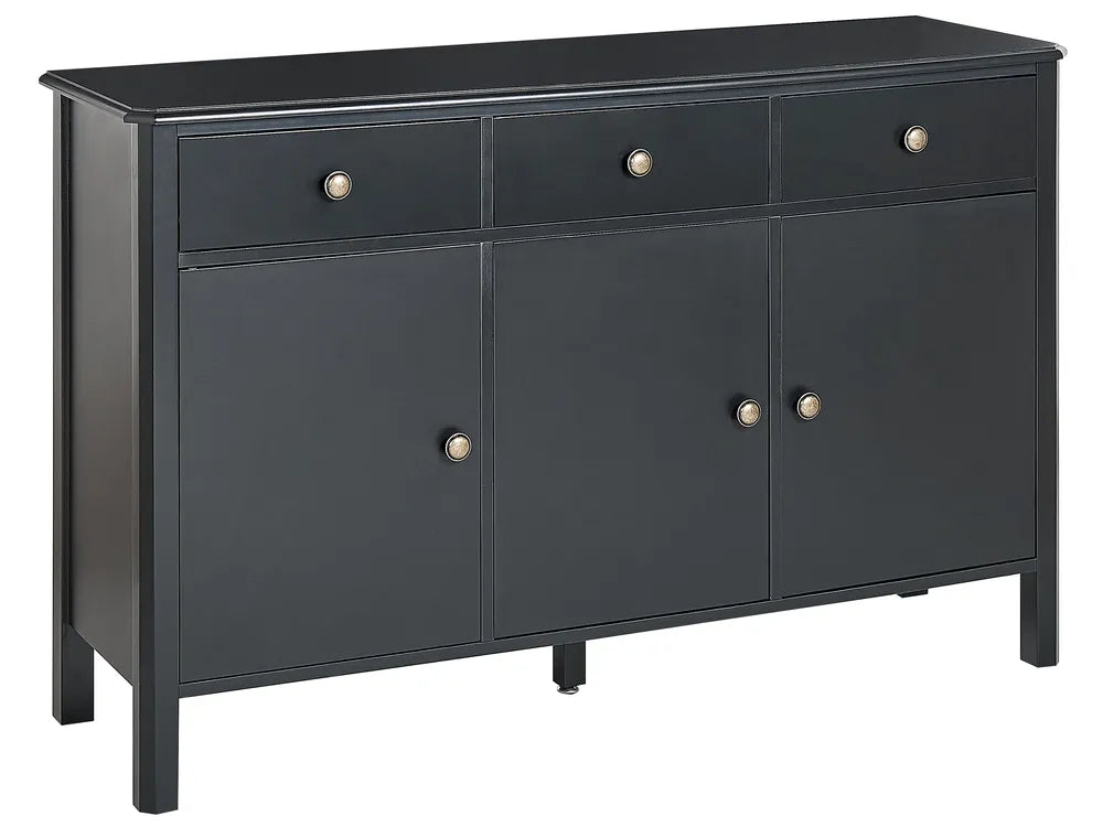 3 Door Sideboard OLATE Black, MDF Highboard Cabinet with Drawers, 120 cm