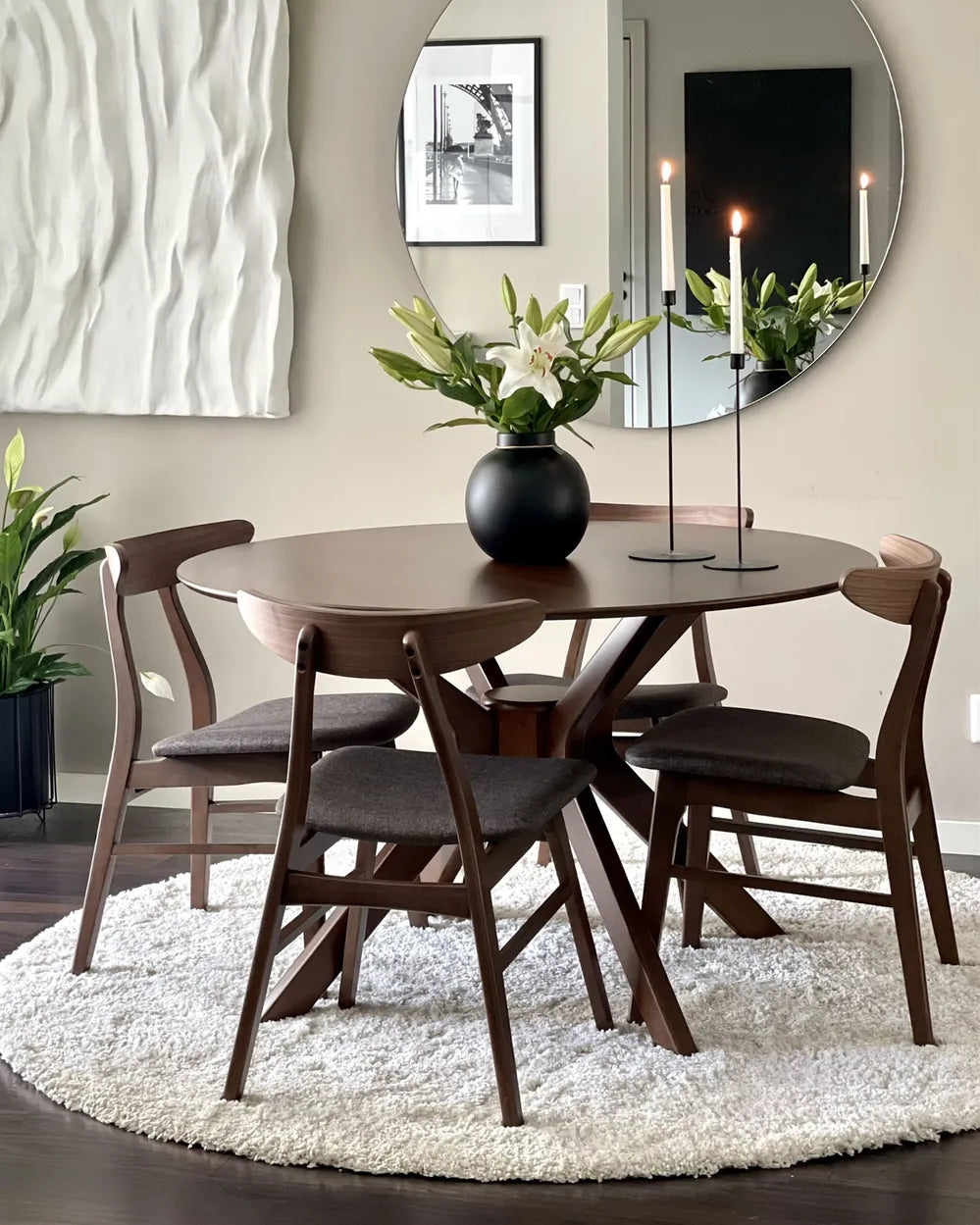Scandinavian Wooden Dining Chair – Upholstered Seat with Curved Backrest