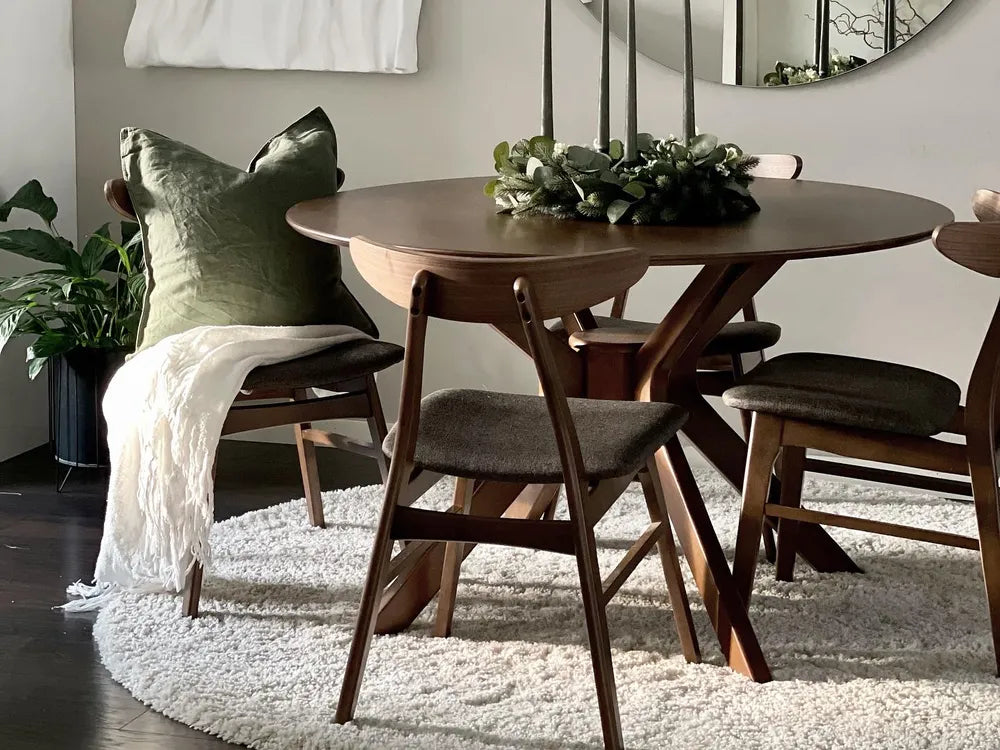 Scandinavian Wooden Dining Chair – Upholstered Seat with Curved Backrest
