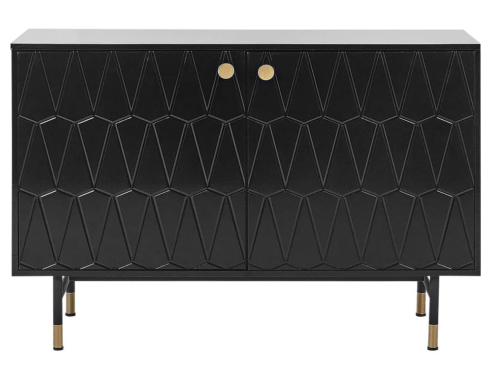 ADANTE Black Modern Highboard Cabinet with 2 Doors – Geometric Front, Metal Legs, 120×40×82 cm