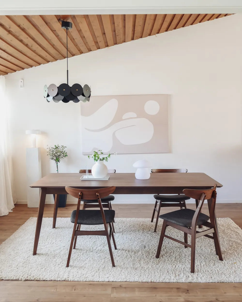 Scandinavian Wooden Dining Chair – Upholstered Seat with Curved Backrest