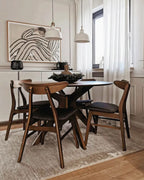 Scandinavian Wooden Dining Chair – Upholstered Seat with Curved Backrest