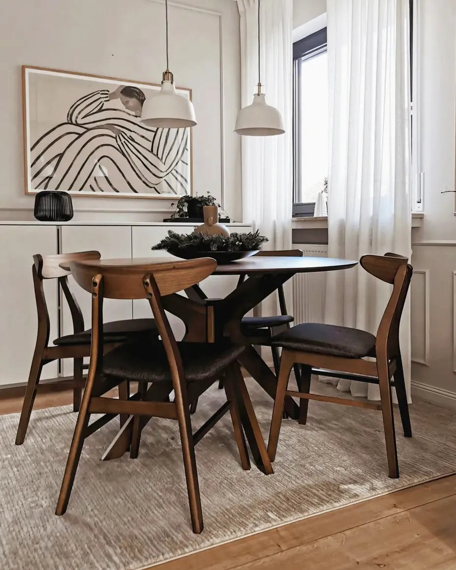 Scandinavian Wooden Dining Chair – Upholstered Seat with Curved Backrest