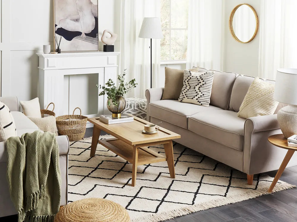 SIMLA Brown Coffee Table with Shelf – Rectangular Living Room Table