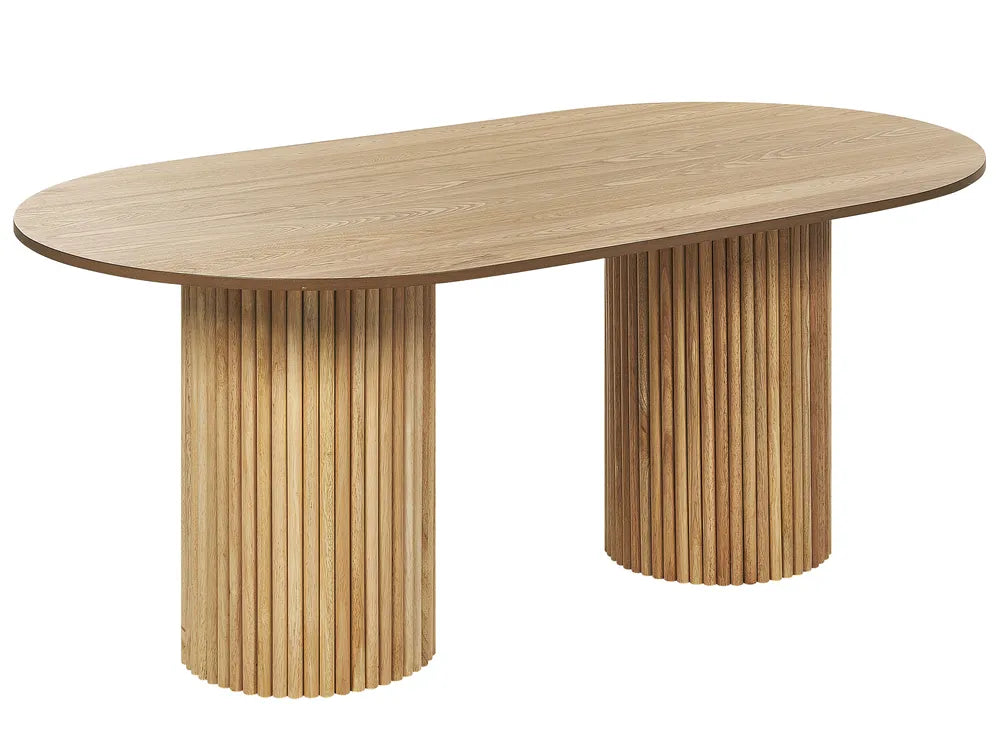 Modern Oval Dining Table with Fluted Pedestal Base – Natural Oak Finish