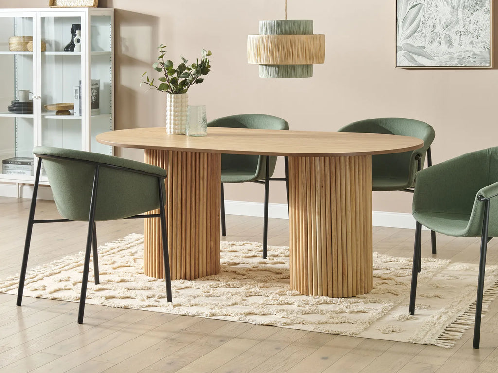 Modern Oval Dining Table with Fluted Pedestal Base – Natural Oak Finish