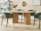 Modern Oval Dining Table with Fluted Pedestal Base – Natural Oak Finish