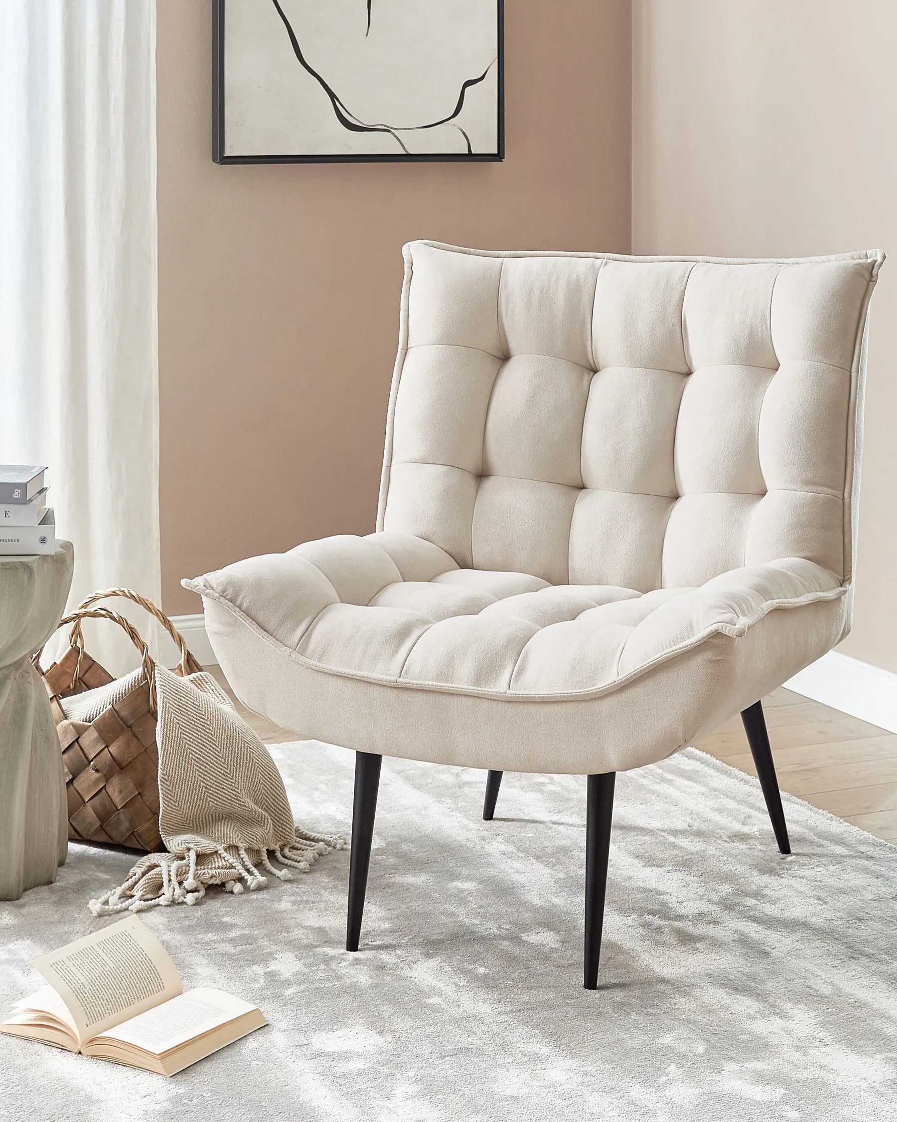 ALVESTA Boucle Light Beige Armchair – Modern Armless Accent Chair with Soft Upholstery