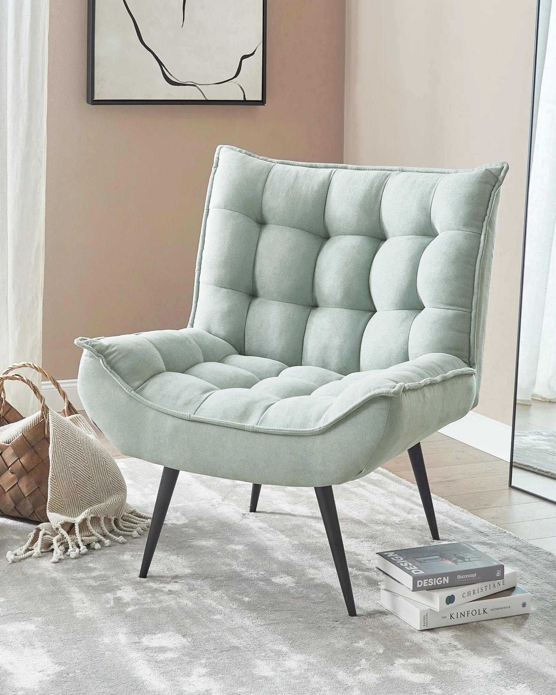 ALVESTA Boucle Mint Green Armchair – Modern Armless Accent Chair with Soft Upholstery