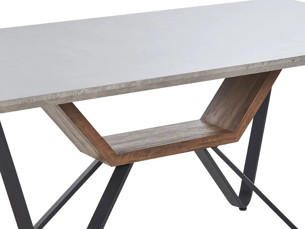 BANDURA Industrial Dining Table 180x90 cm – Grey Concrete Effect MDF Top, Black Metal Legs