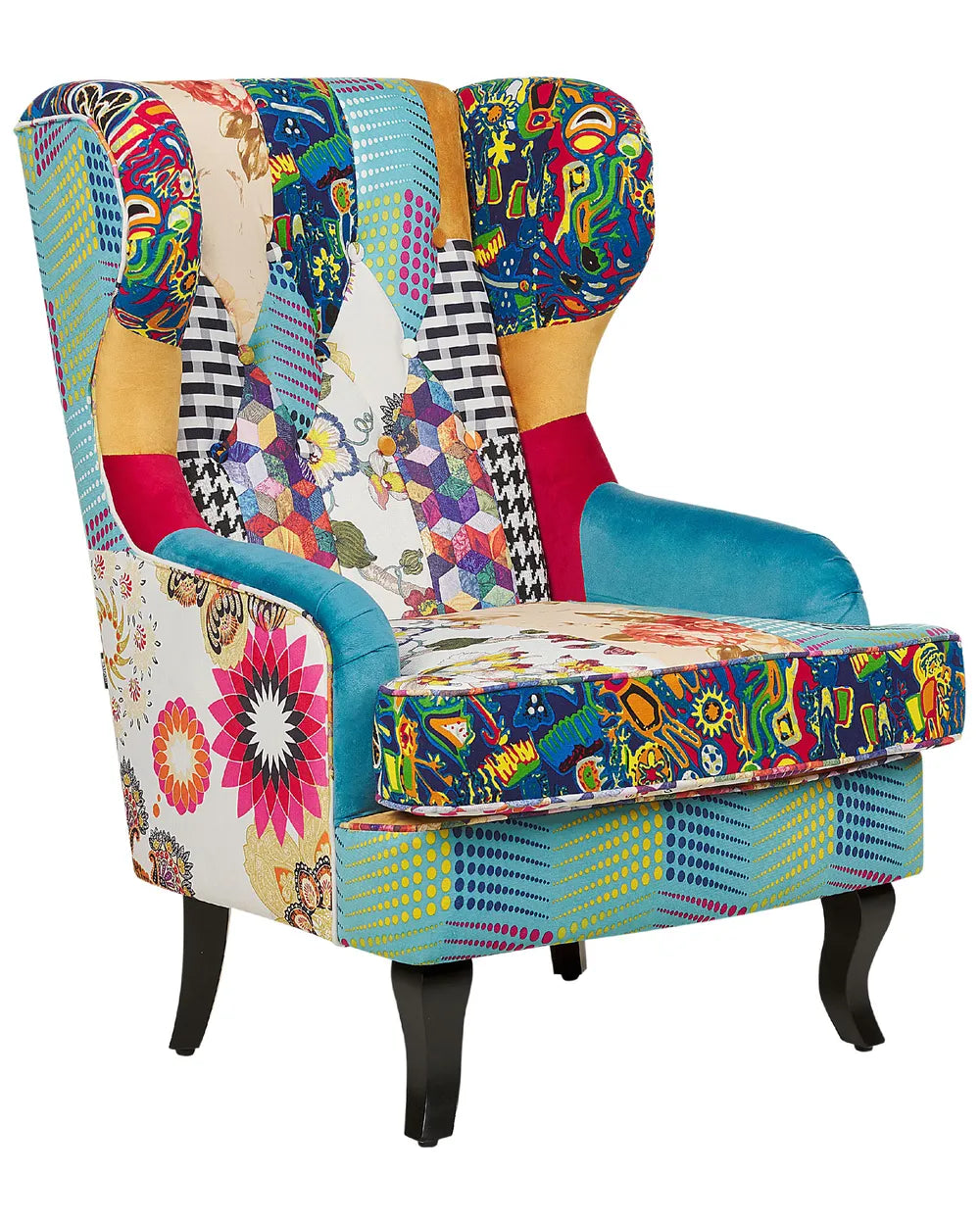 Wingback Chair MOLDE Fabric Blue – Upholstered Vintage Wingback Armchair with Solid Wood Legs