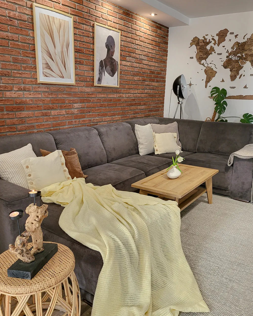 SIMLA Brown Coffee Table with Shelf – Rectangular Living Room Table