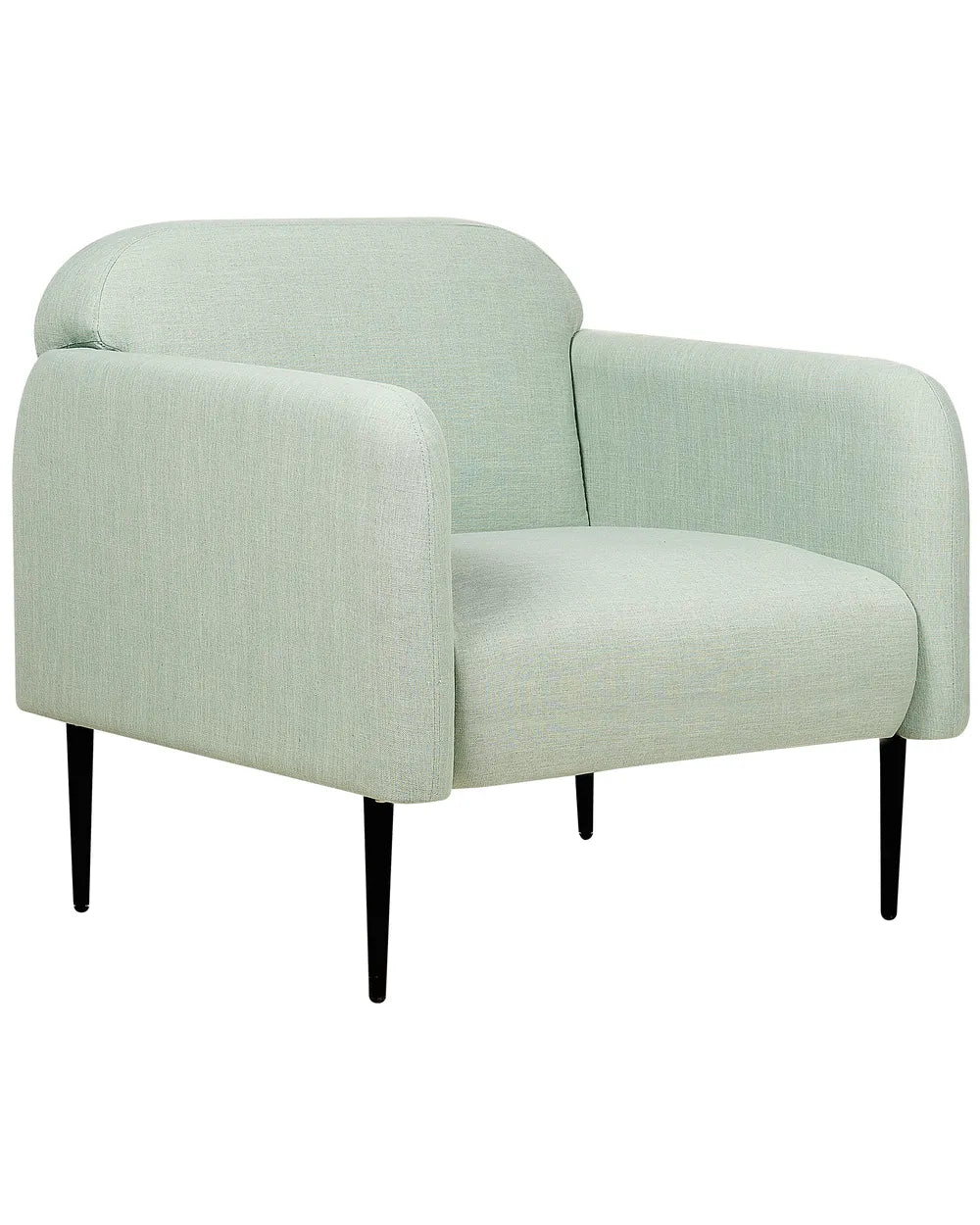 STOUBY Linen Upholstered Armchair in Light Green with Metal Legs – Retro Fabric Accent Chair