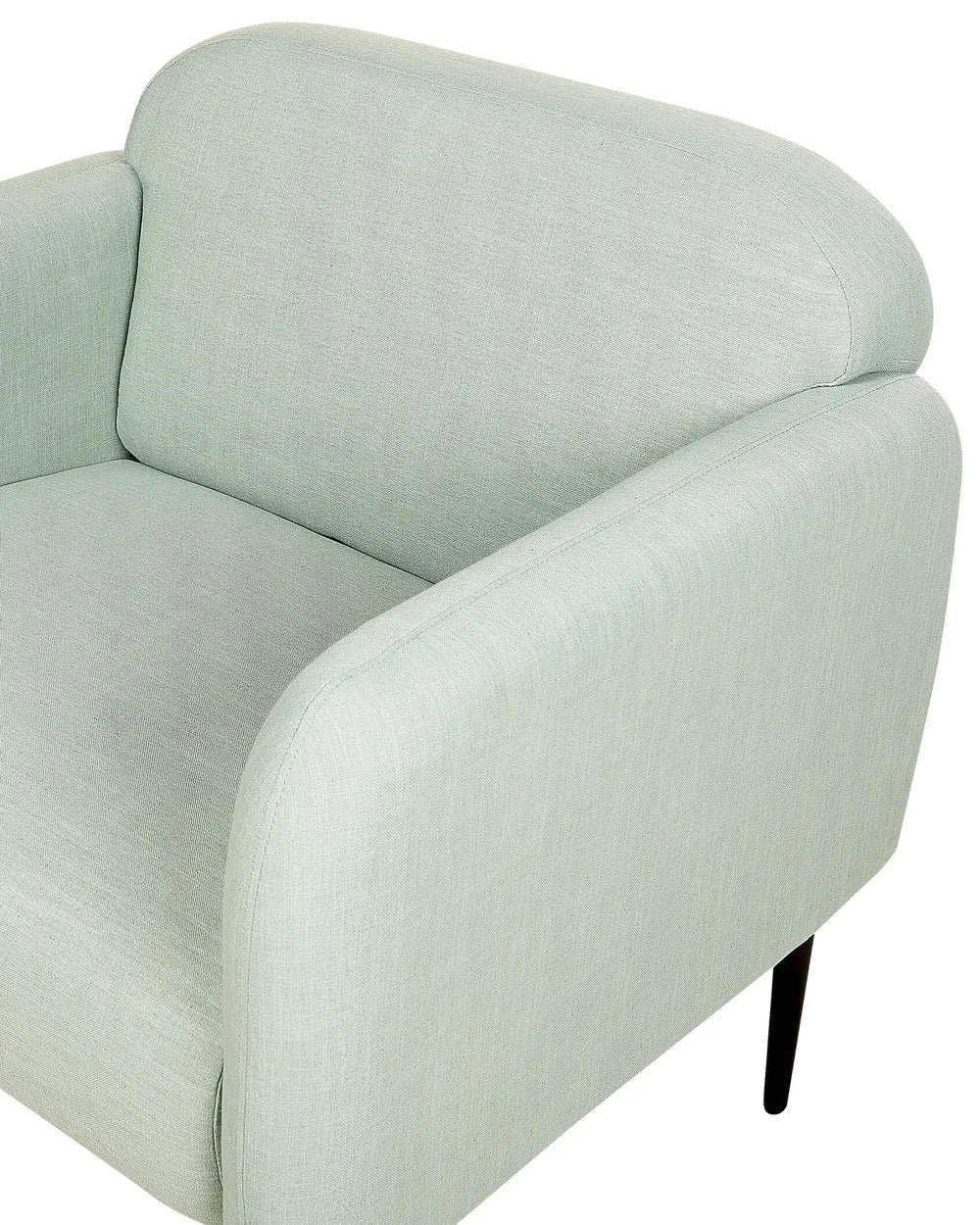 STOUBY Linen Upholstered Armchair in Light Green with Metal Legs – Retro Fabric Accent Chair