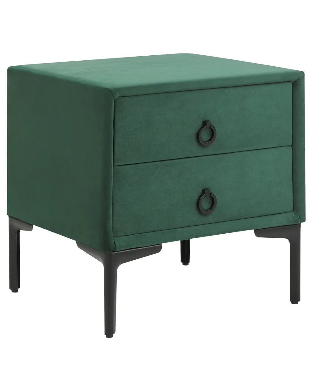 2 Drawer Upholstered Bedside Table SEZANNE in Green Velvet with Metal Legs