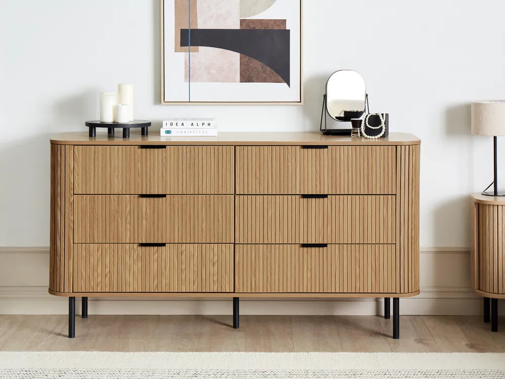 6 Drawer Chest BRADLEY Brown – Retro Wooden Storage Cabinet with Metal Legs