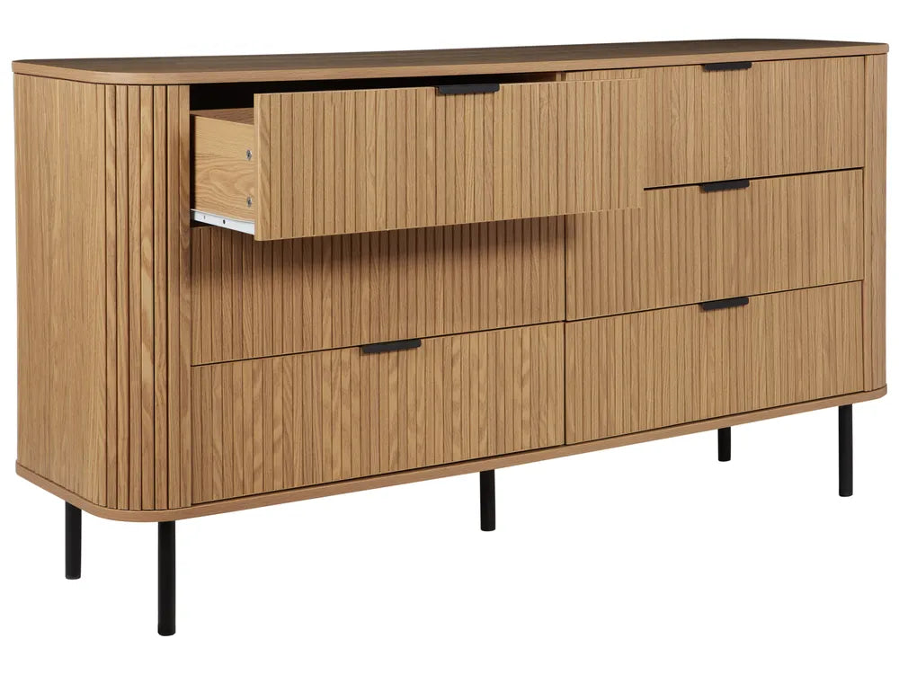 6 Drawer Chest BRADLEY Brown – Retro Wooden Storage Cabinet with Metal Legs