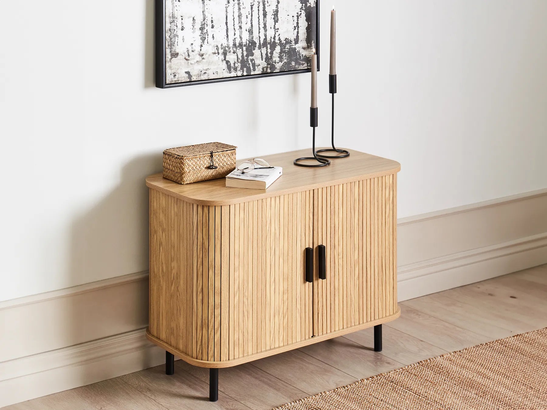 Retro Sliding Door Cabinet BRADLEY – Brown Wooden Sideboard with Storage