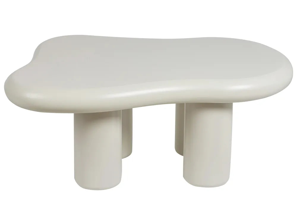 ONDLE Coffee Table, Irregular MDF Coffee Table with PVC Finish, Off-White, 100×70×40 cm