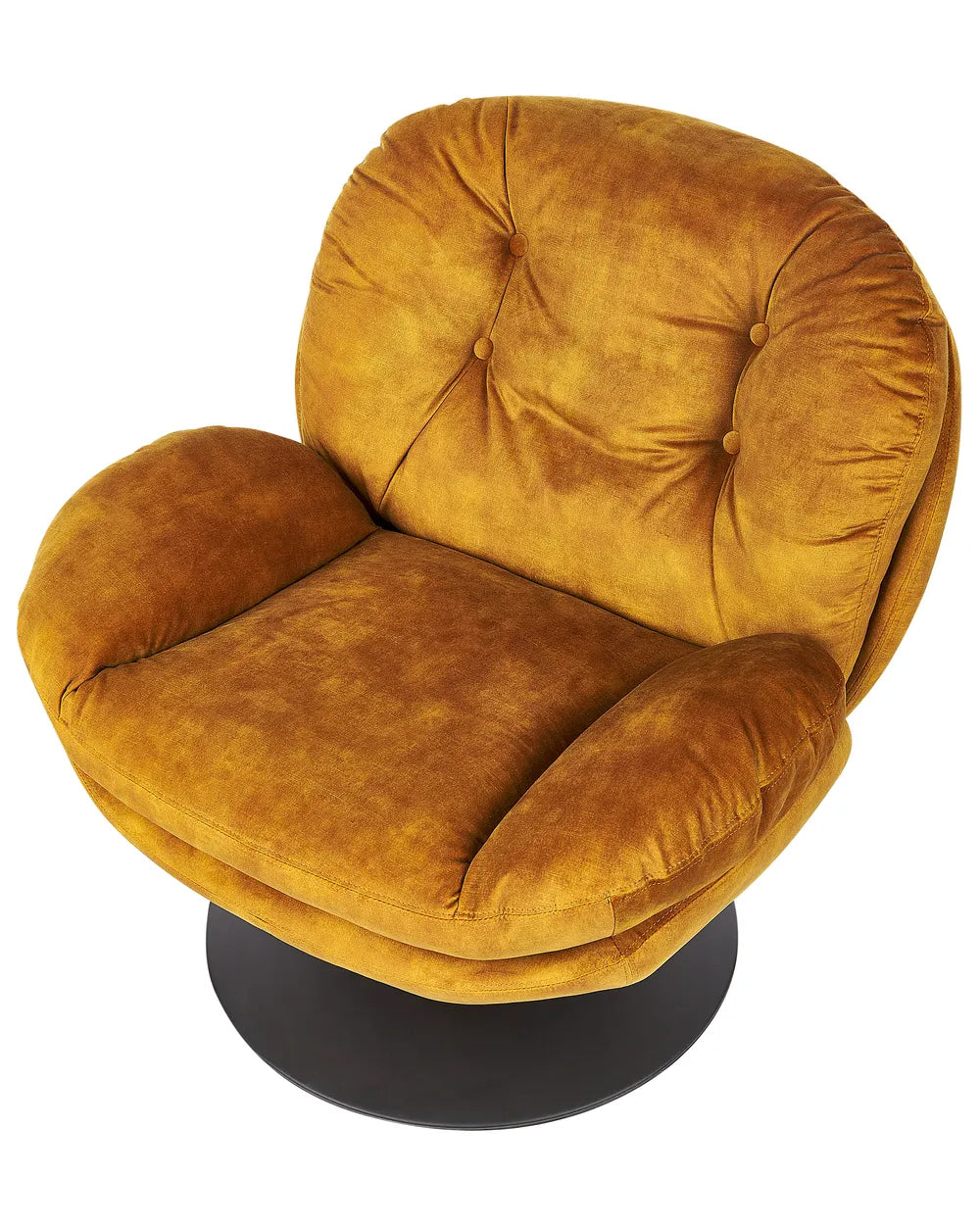 Swivel Armchair NOLVIK in Mustard Velvet with 360° Rotation, Curved Backrest and Upholstered Seat