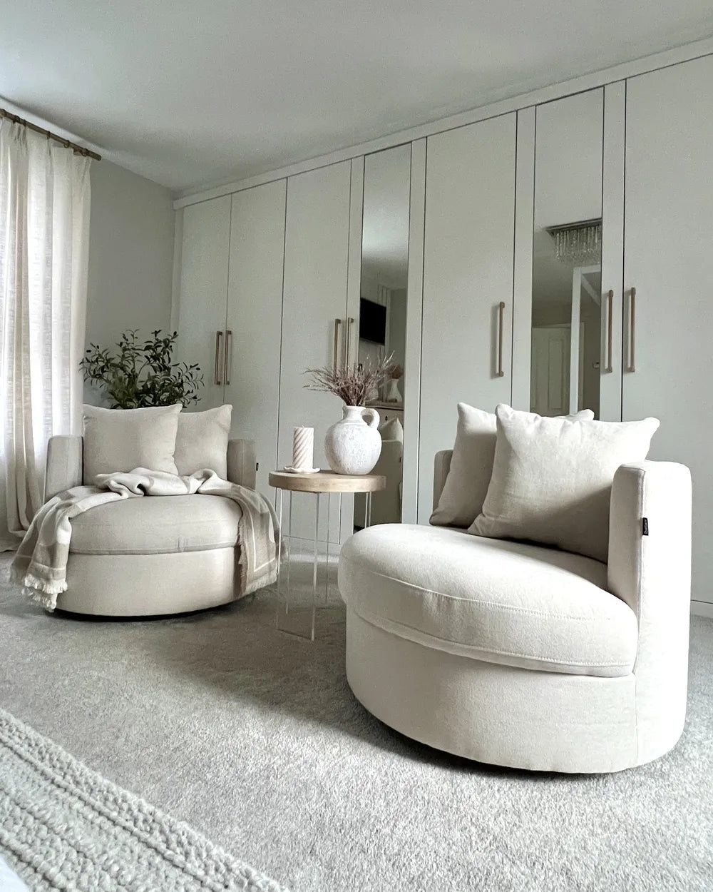 Swivel Armchair DALBY Fabric Light Beige with 360° Rotation, Removable Cushions and Pocket Spring Seat