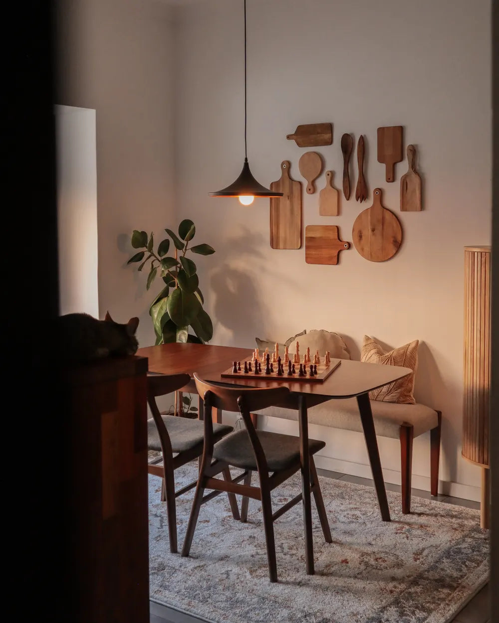 Mid-Century Modern Wooden Dining Table – Walnut Finish