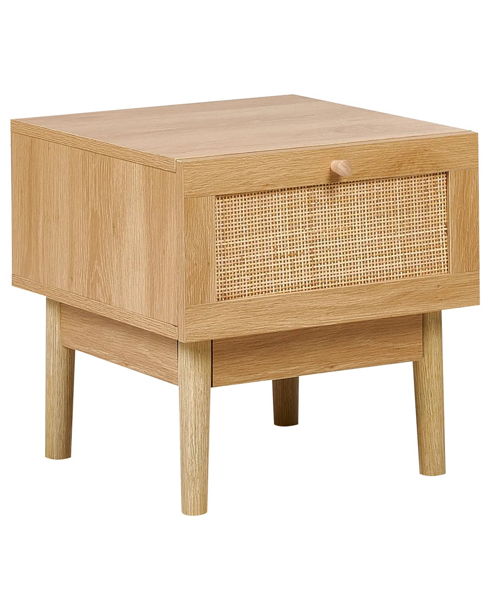 1 Drawer Bedside Table NIVO – Light Brown with Rattan Front