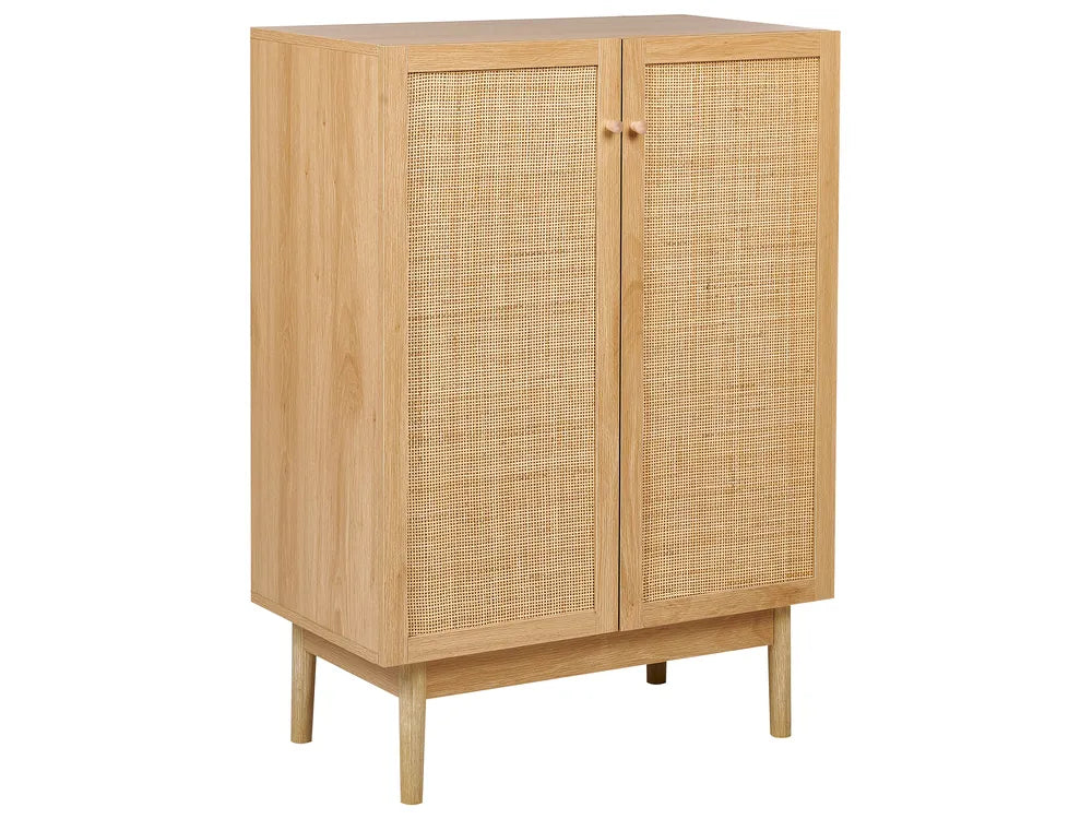 NIVO Light Brown Cabinet with Natural Wood Finish – Scandinavian Style Storage Cabinet with Shelves for Living Room or Bedroom