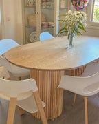 Modern Oval Dining Table with Fluted Pedestal Base – Natural Oak Finish